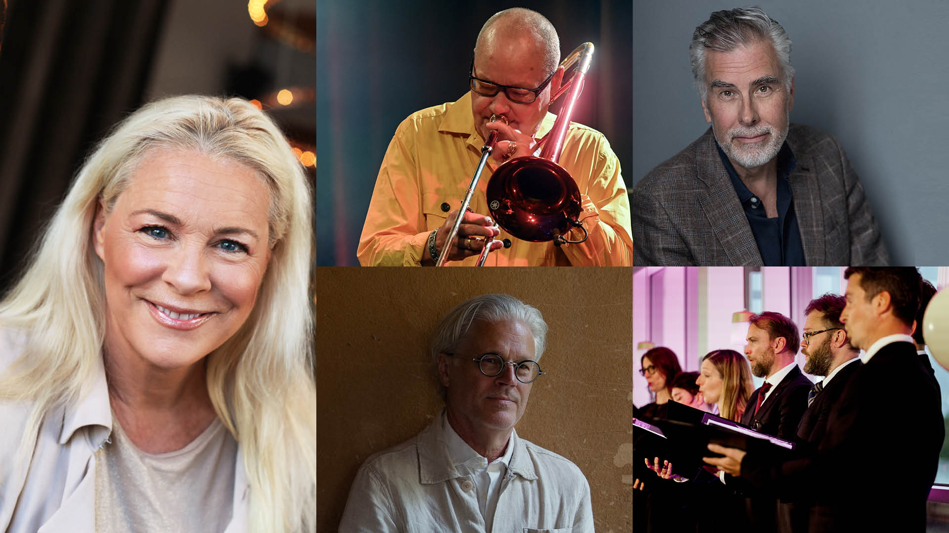 Malena Ernman, Nils Landgren, Mats Bergstr&ouml;m, Johan Norberg och Nordic Vocalists