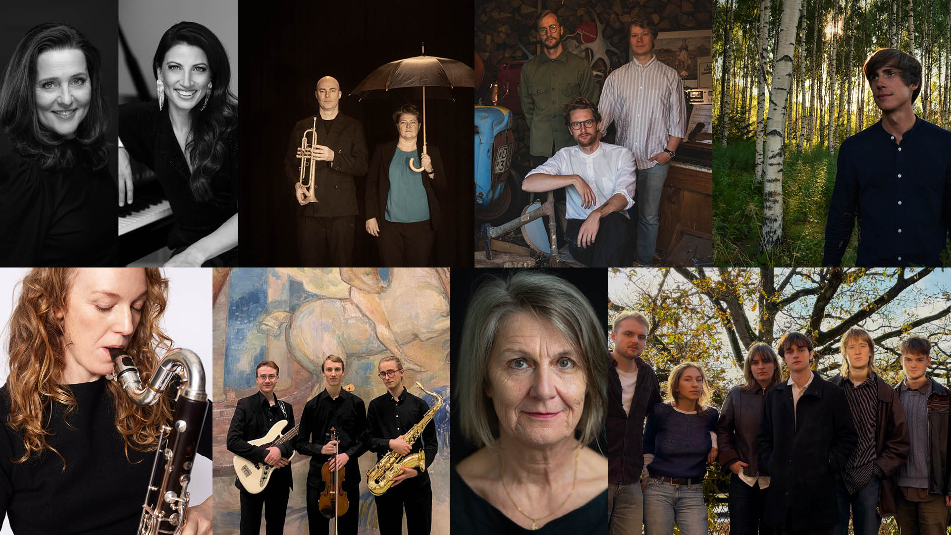 Kollage med alla artiser som spelar i Ersta kyrka p&aring; gratis onsdagskonserter