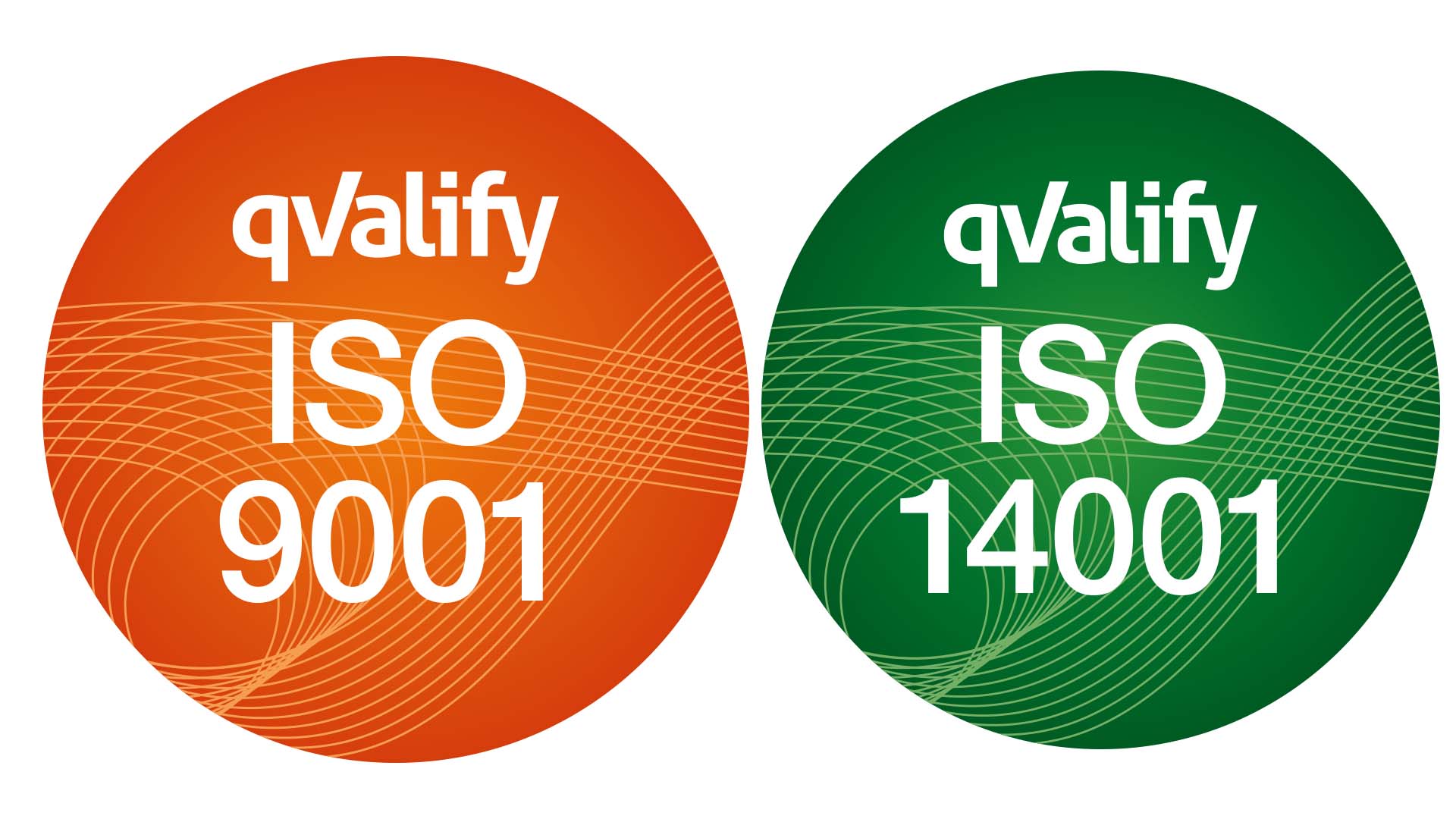 två symboler för ISO-certifikat för kvalitet och miljö