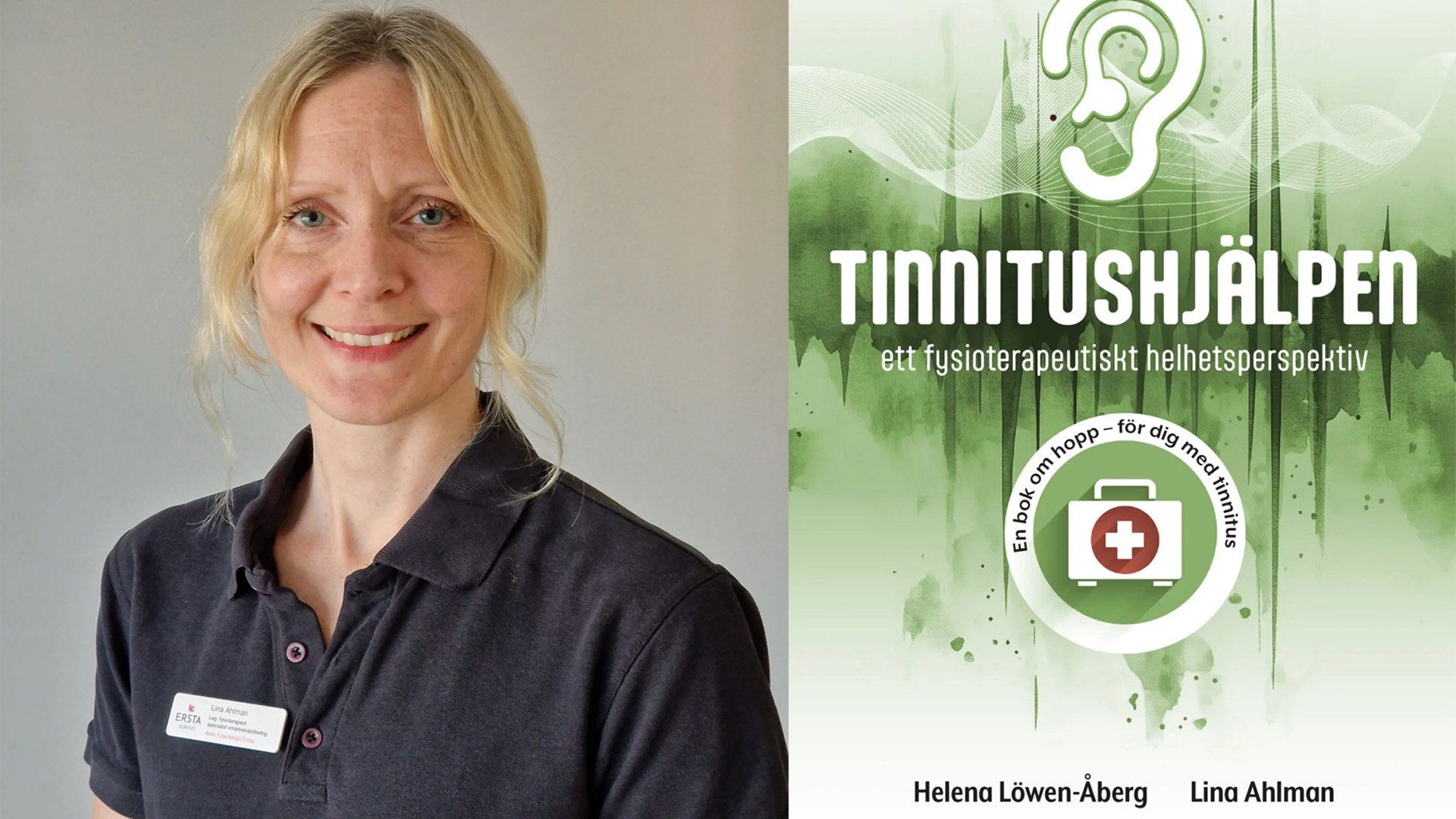 Lina Ahlman på Aktiv fysioterapi med bokomslag