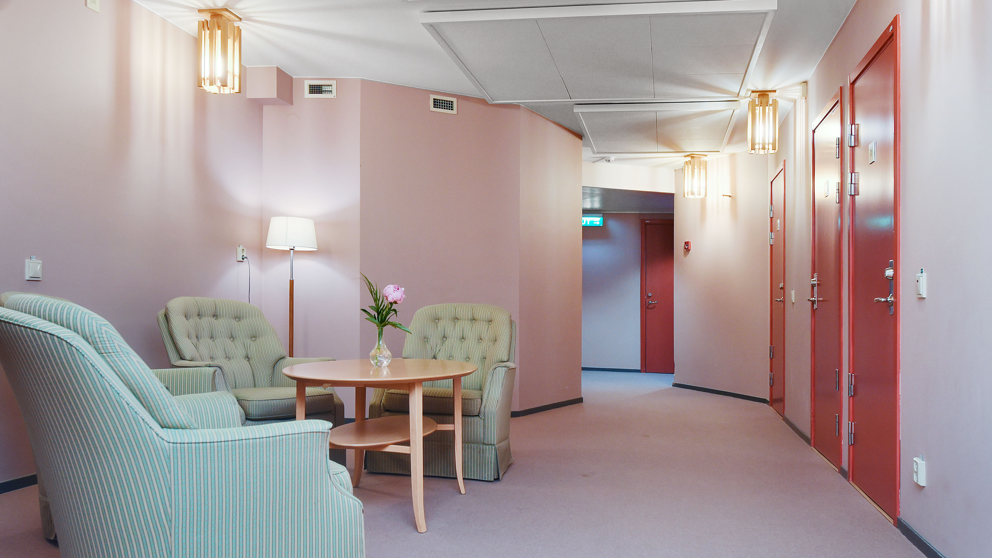 Loungen på elevrumsvåningen på Ersta hotell
