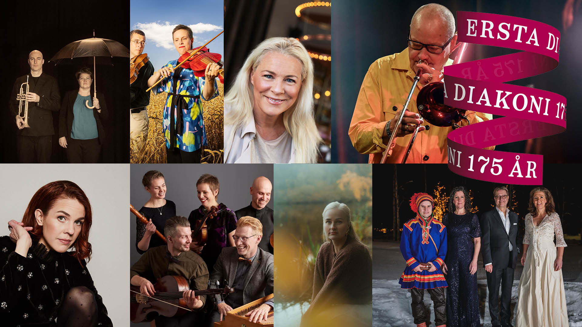 Kollage med några av alla artister på Ersta kulturscen i vår.